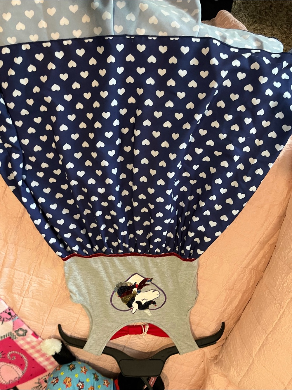 Girls Navy Heart Print Casual Dress with Grey Top